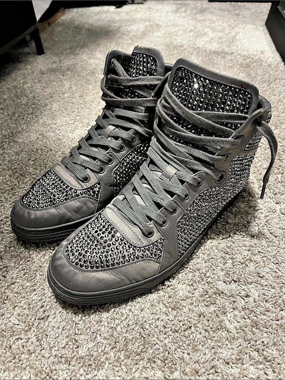 Gucci Crystal Studded High Top Sneakers Black